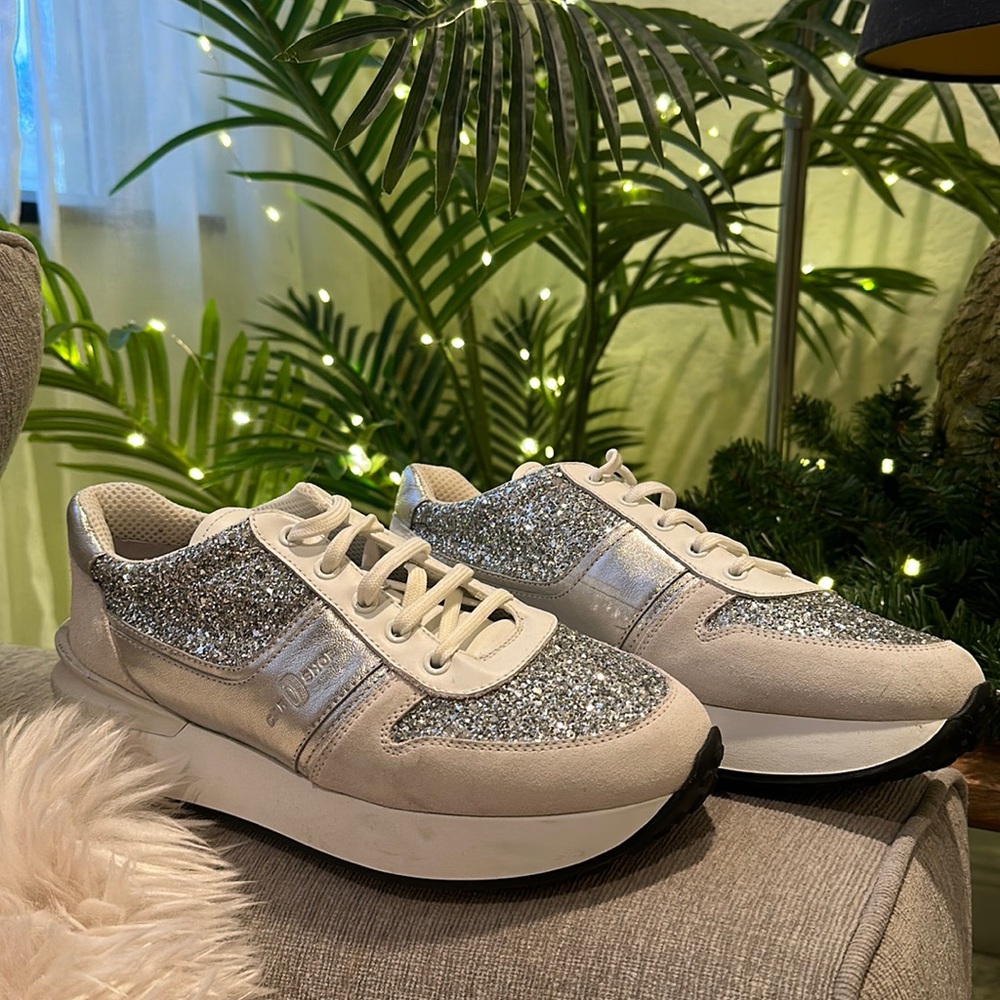 New Car Shoe by Prada sneaker with glitter, original box and bags
